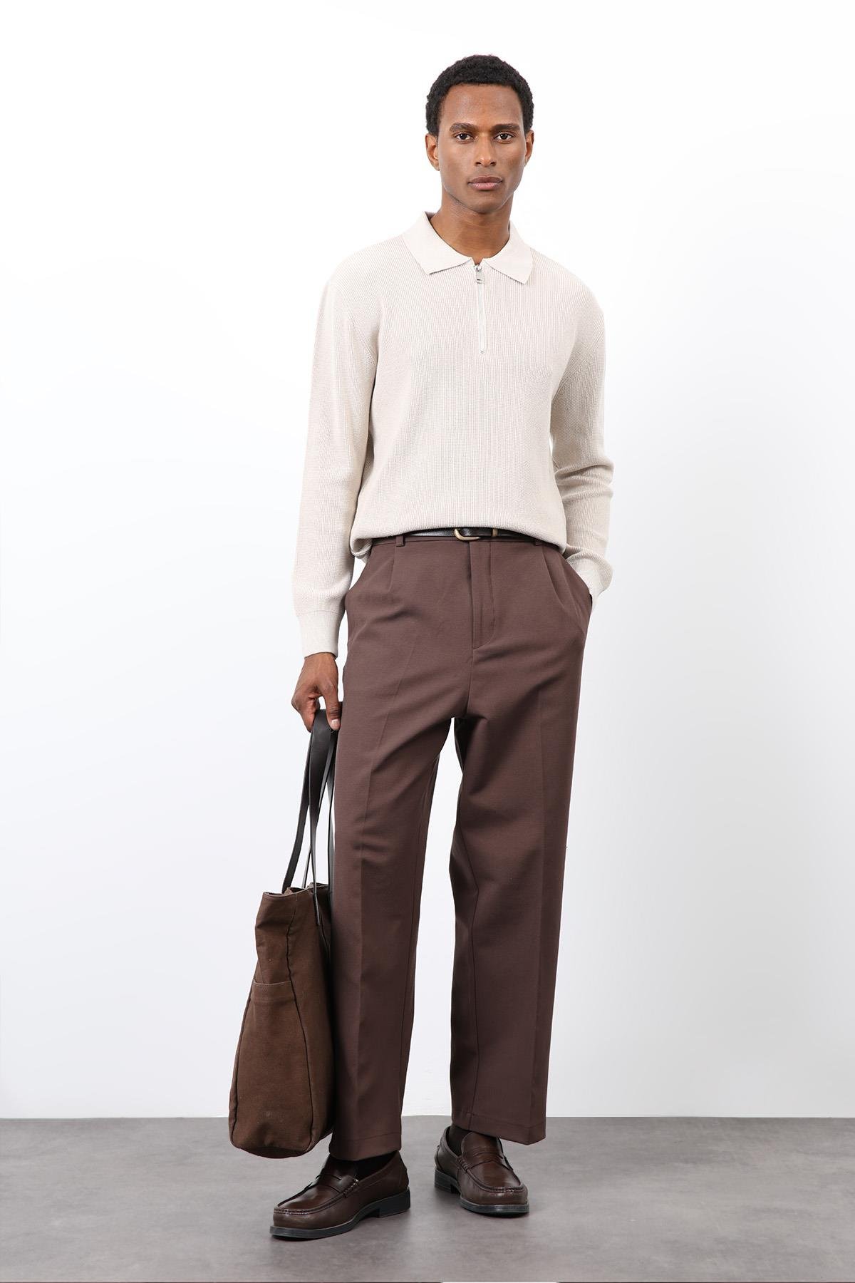 Antioch Taş Fermuarlı Erkek Triko Kazak