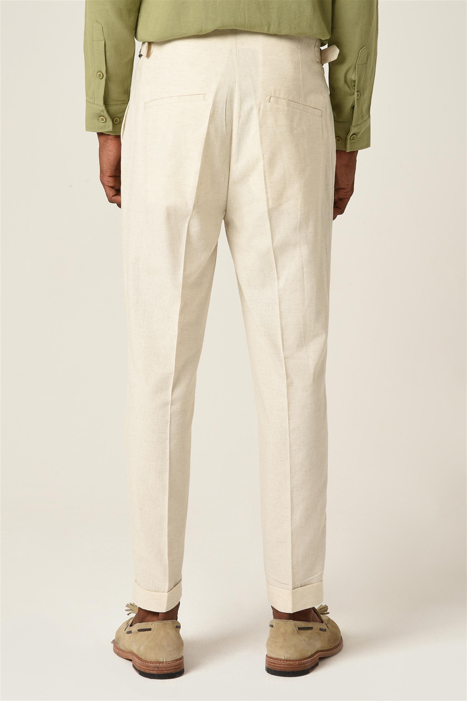 High Waist Pleated Linen Men's Trousers