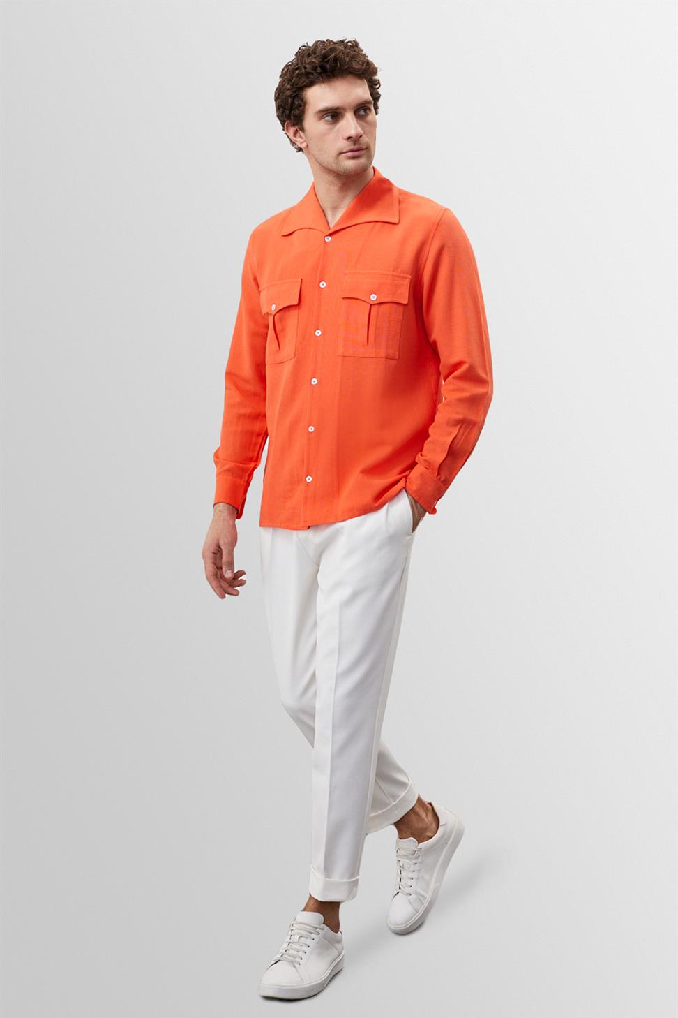 Orange jacket with white trousers - No Fear of Fashion