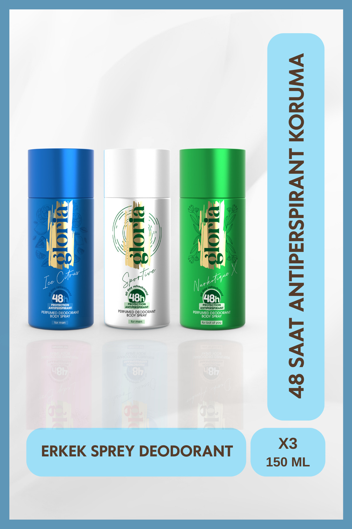 Erkek Deodorant Set 3x150 Ml ( Ice Citrus - Sportive - Narkotique X )