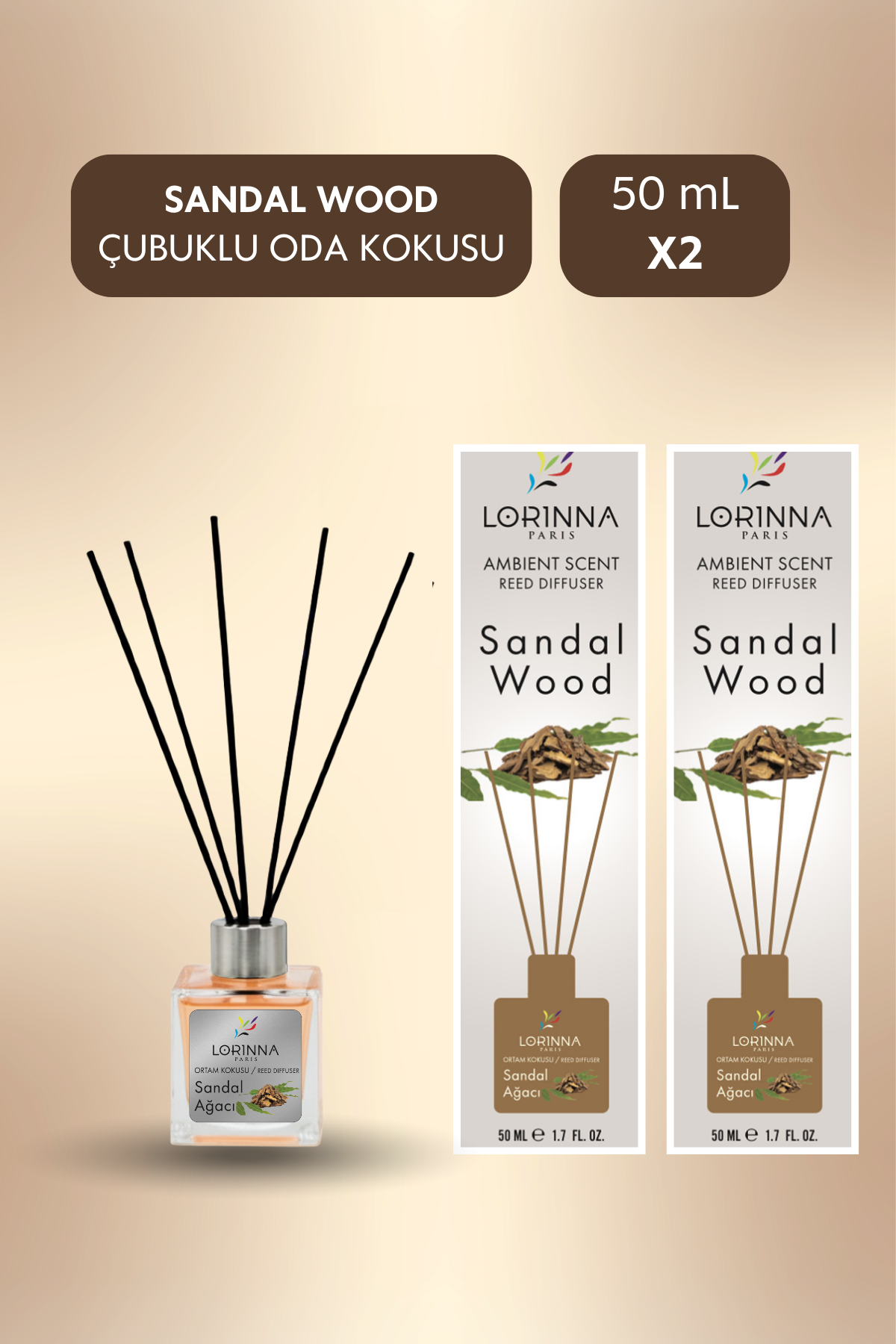 Sandal Wood Çubuklu Oda Kokusu Seti 2x50 ml