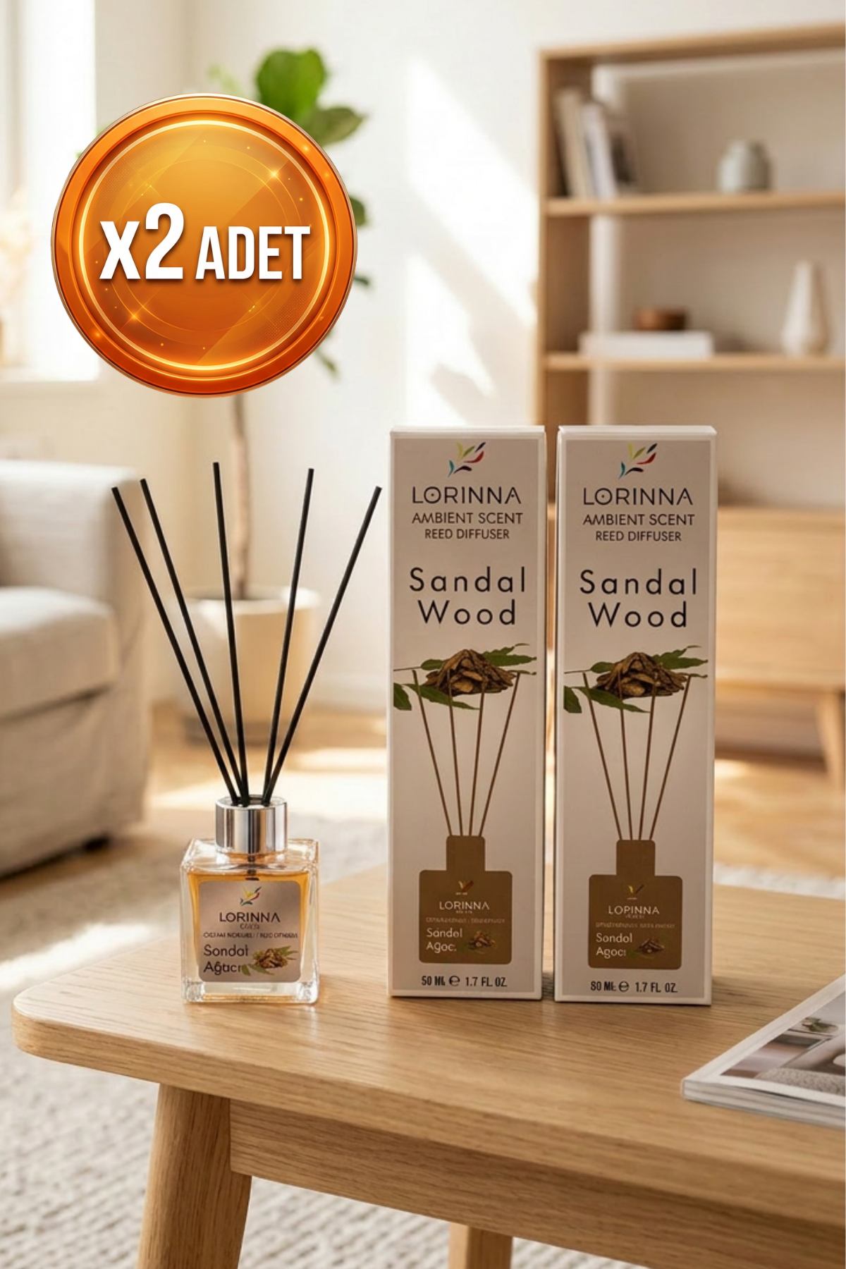 Sandal Wood Çubuklu Oda Kokusu Seti 2x50 ml