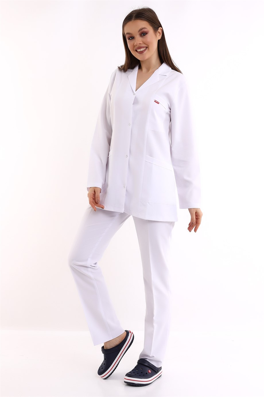 Beyaz Doktor Öğretmen Kadın Ceket Boy Ceket Yaka Önlük