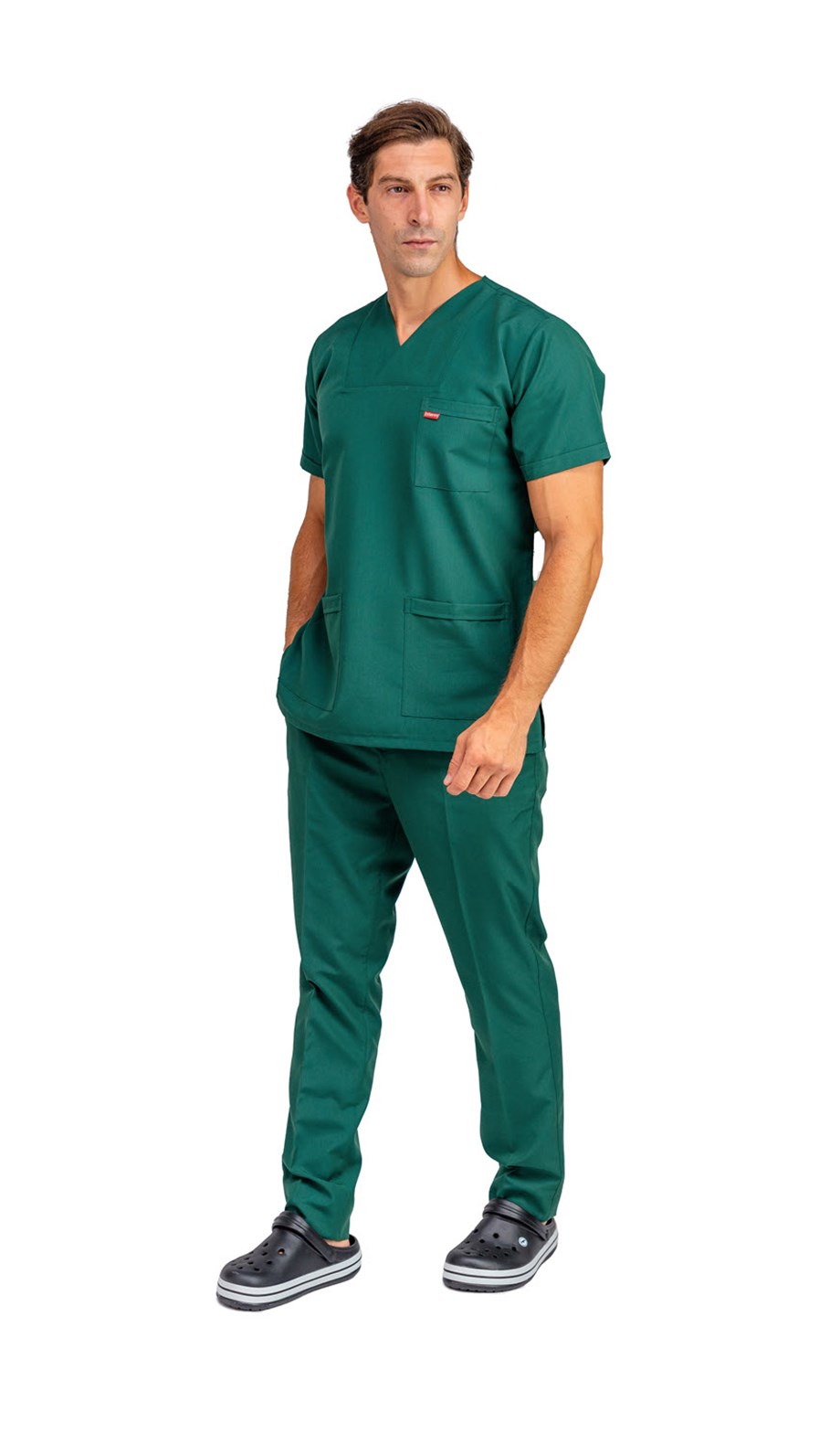 Yeşil Erkek Doktor - Hemşire Zarf Yaka Scrubs Forma Takımı