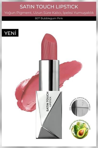 Uzun Süre Kalıcı Nemlendirici Pürüzsüz Etkili Yarı Mat Ruj - Satin Touch Lipstick 807 Bubblegum Pink Çizgi Shop'da.
