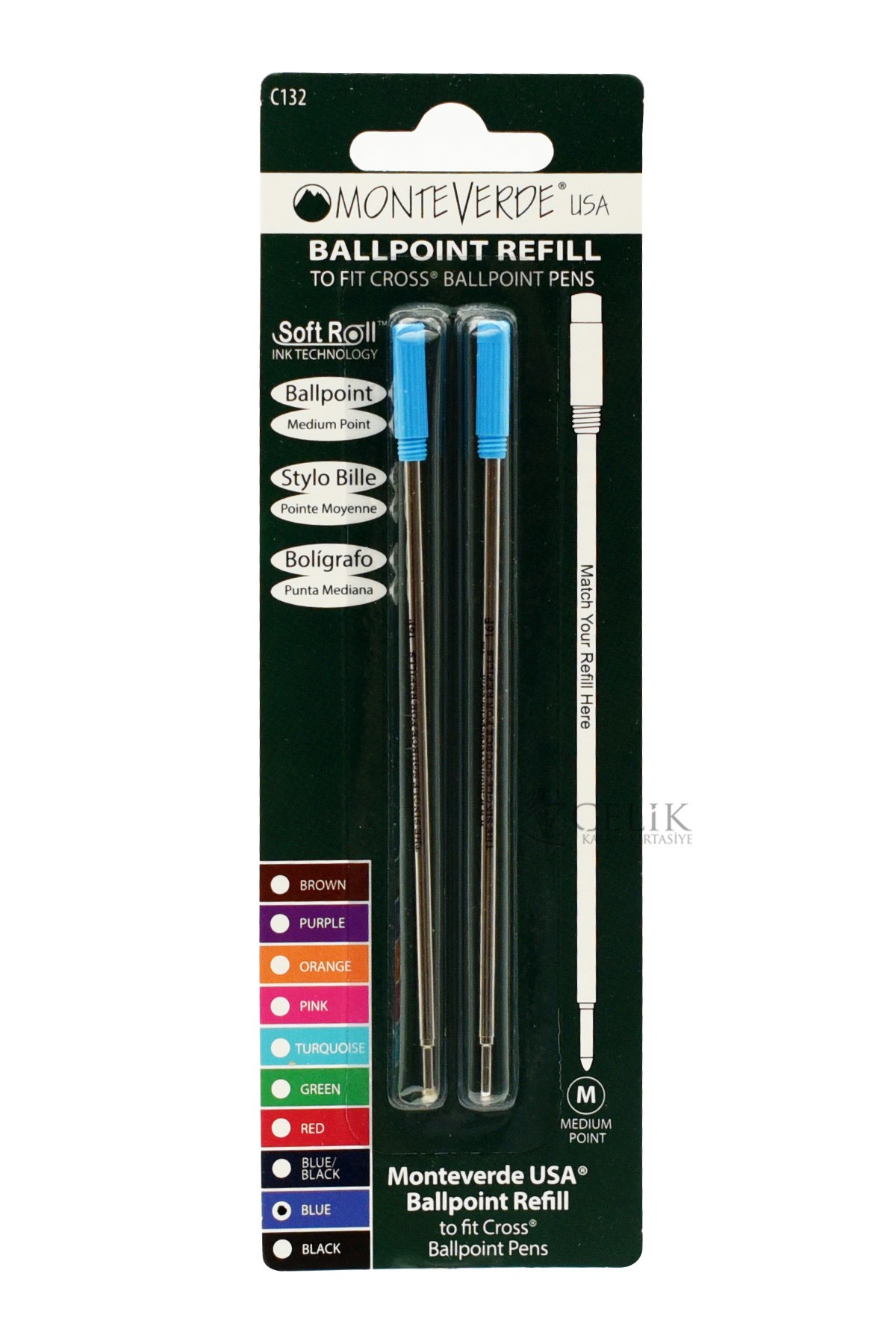 Monteverde Refil Serisi C132 Metal Mavi Vidalı Yedek 2'li M Uç