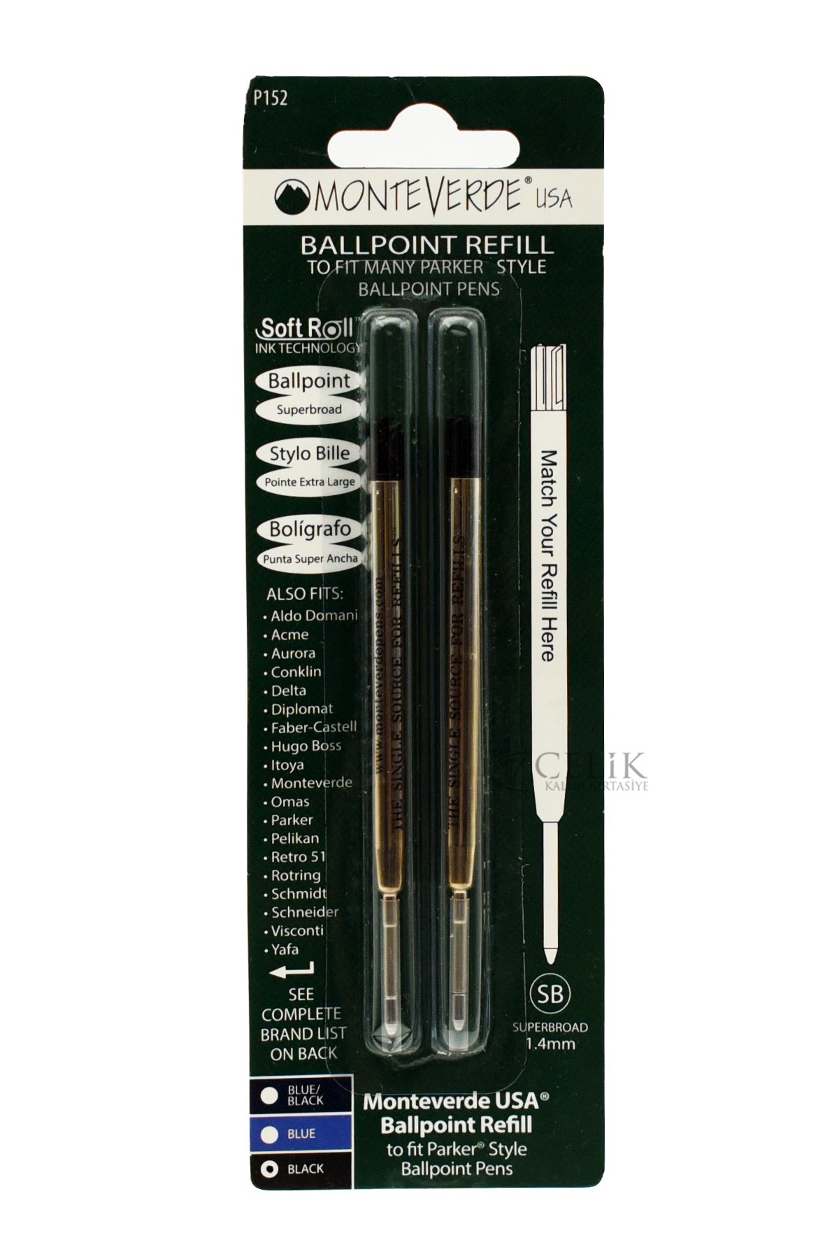 Monteverde Refil Serisi P152 Parker Metal Siyah Tükenmez Kalem Yedek 1.4 mm