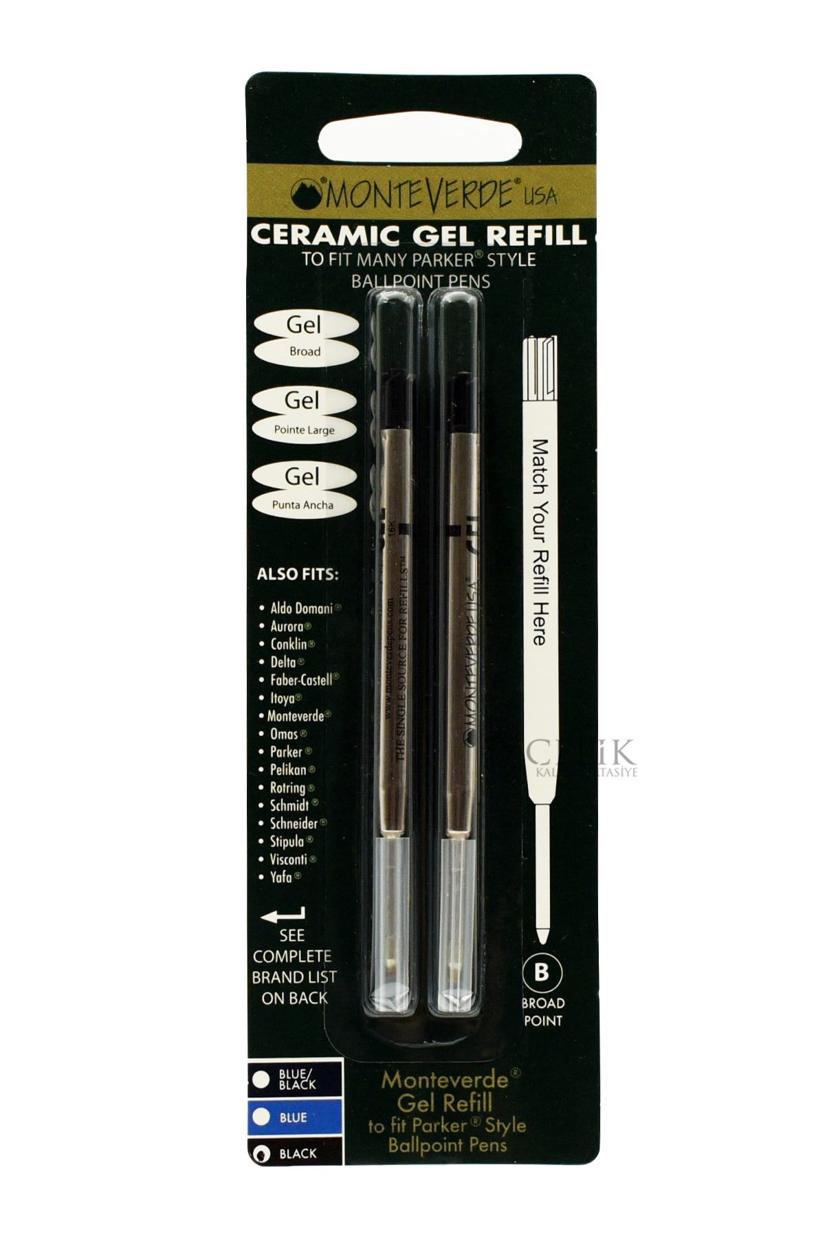 Monteverde Refil Serisi P442 Parker Metal Siyah Jel Yedek 2'li B Uç