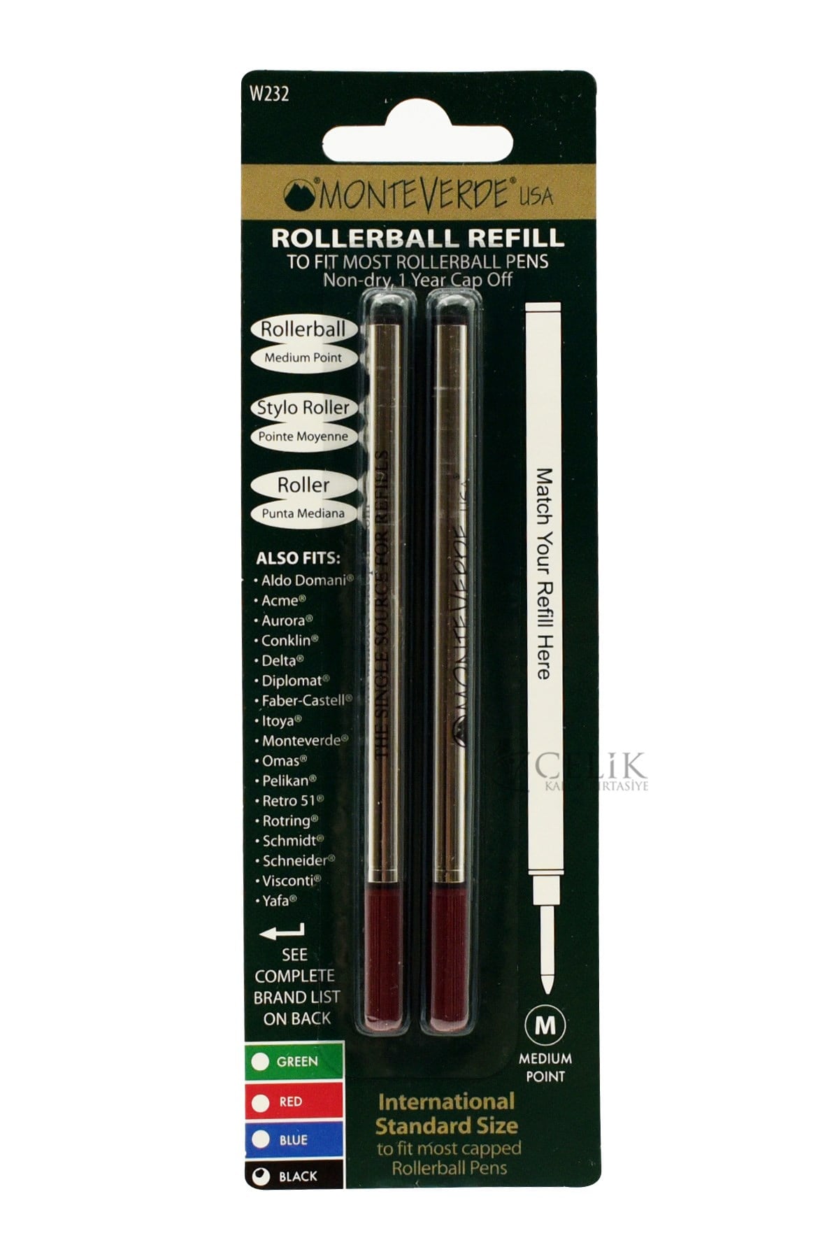 Monteverde Refil Serisi W232 Standart Metal Siyah Roller 2'li M Uç