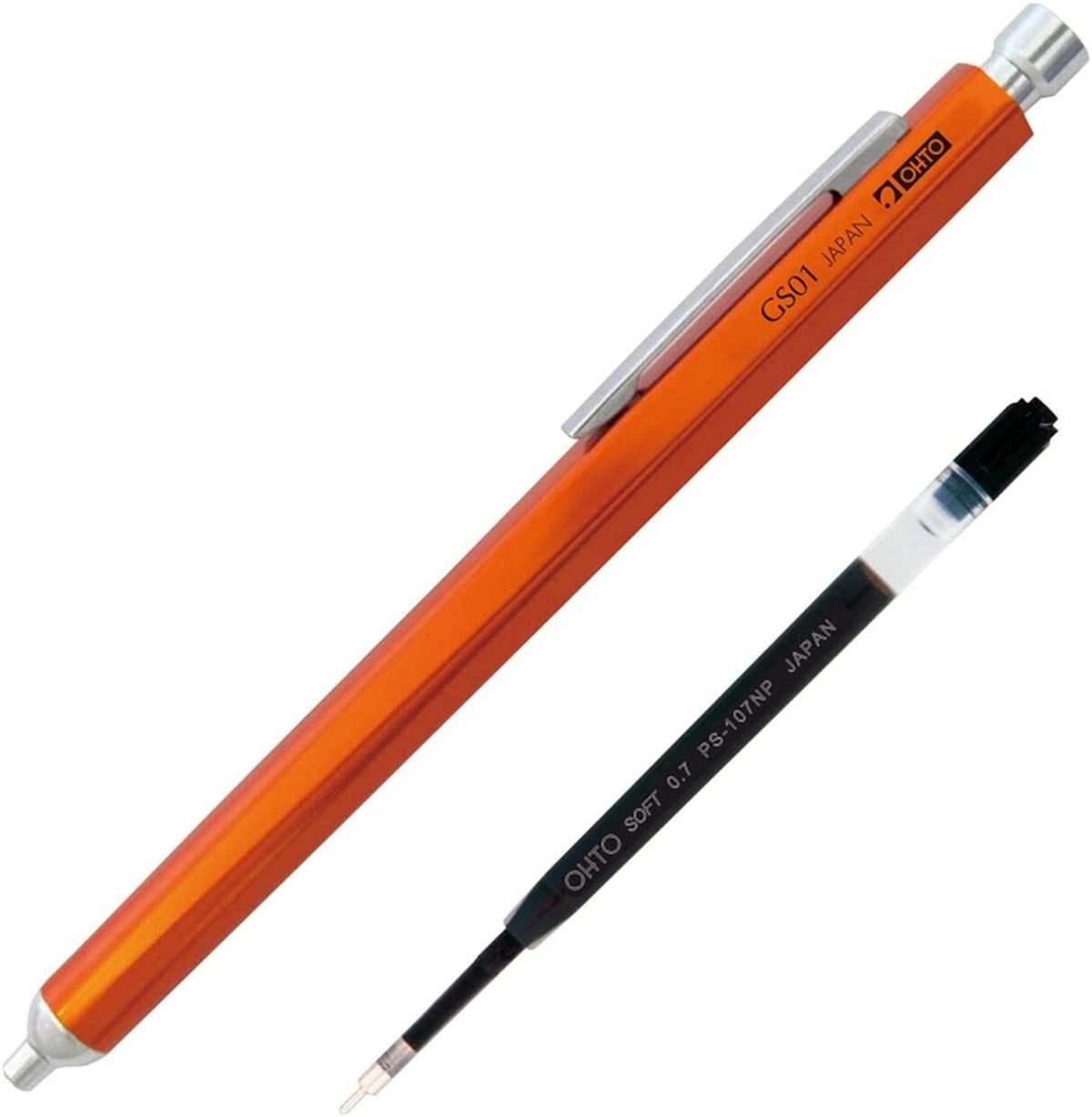 Ohto Horizon Serisi GS01-S7-BK Metalik Gümüş İğne Uçlu Roller Kalem 0.7- Turuncu