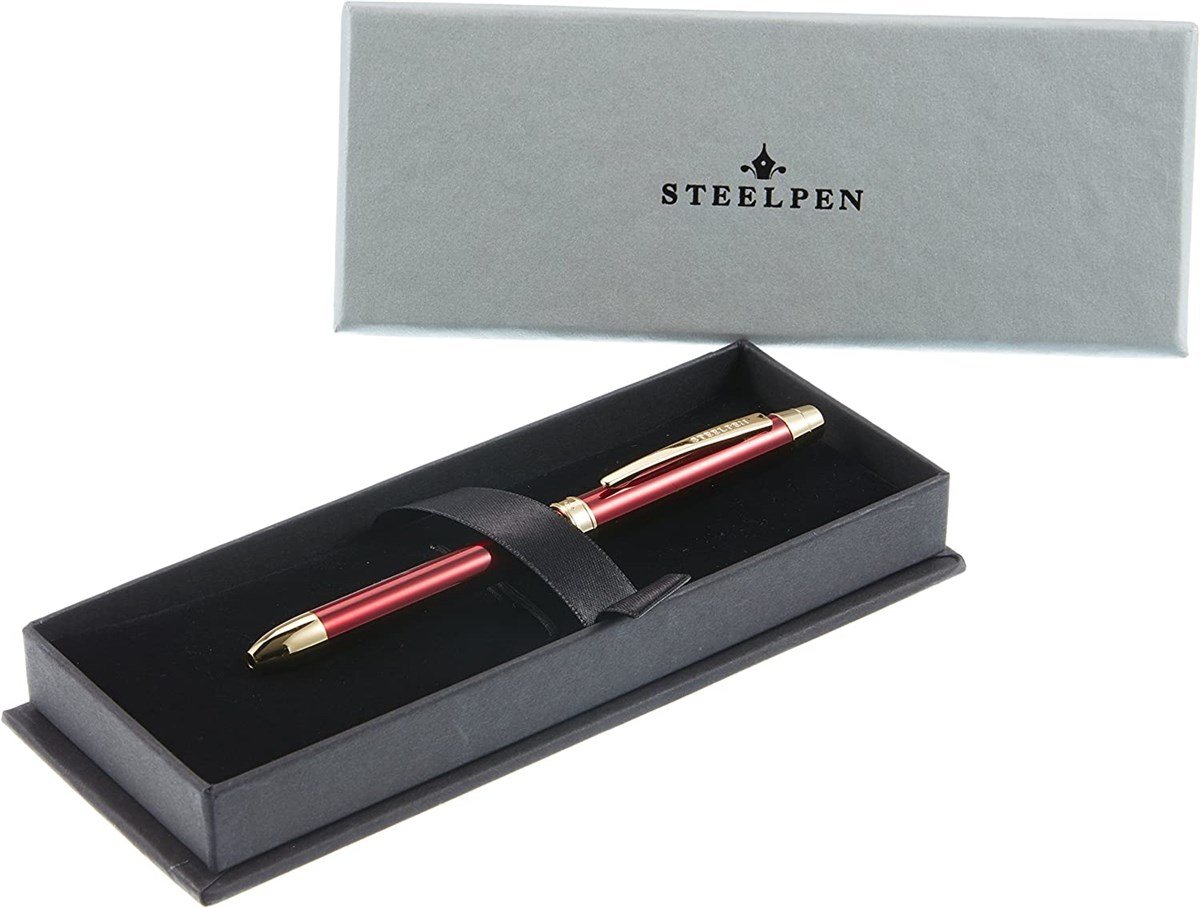 Steelpen 430-19 3 Fonksiyonlu Tükenmez Kalem KIRMIZI  Gold  Makie Sanatı