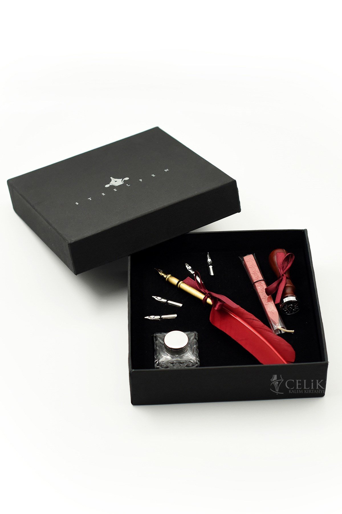 Steelpen Calligraphy Serisi SK291 Kristal Şişe Kuş Tüyü Kaligrafi Kalem Seti