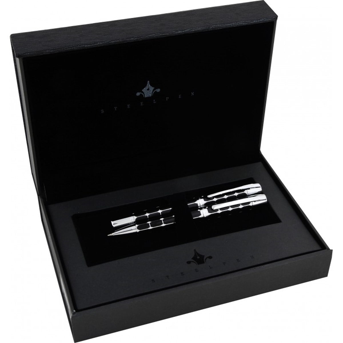 Steelpen Serra Serisi 800-41 Siyah Krom Dolma Kalem+Tükenmez Kalem Seti