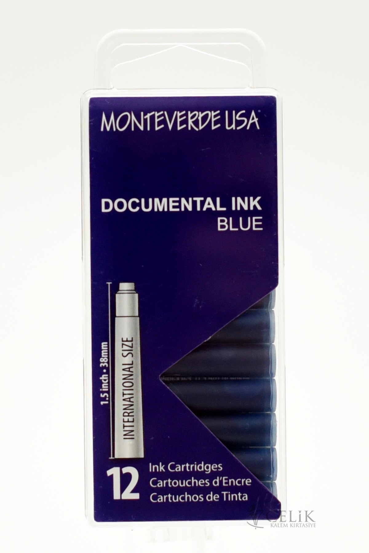 Monteverde 12'li Şeffaf Kutulu Dolma Kalem Kartuşu Documental Permanent Blue