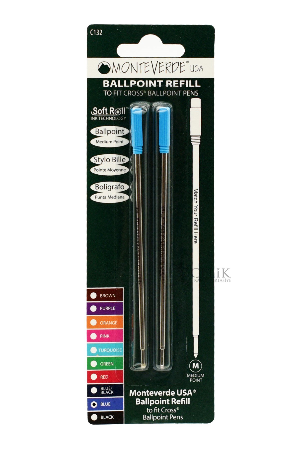 Monteverde Refil Serisi C132 Metal Mavi Vidalı Yedek 2'li M Uç