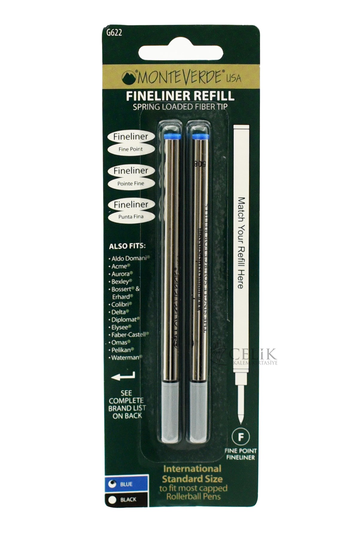 Monteverde Refil Serisi G622 Standart Metal Mavi Roller 2'li F Uç