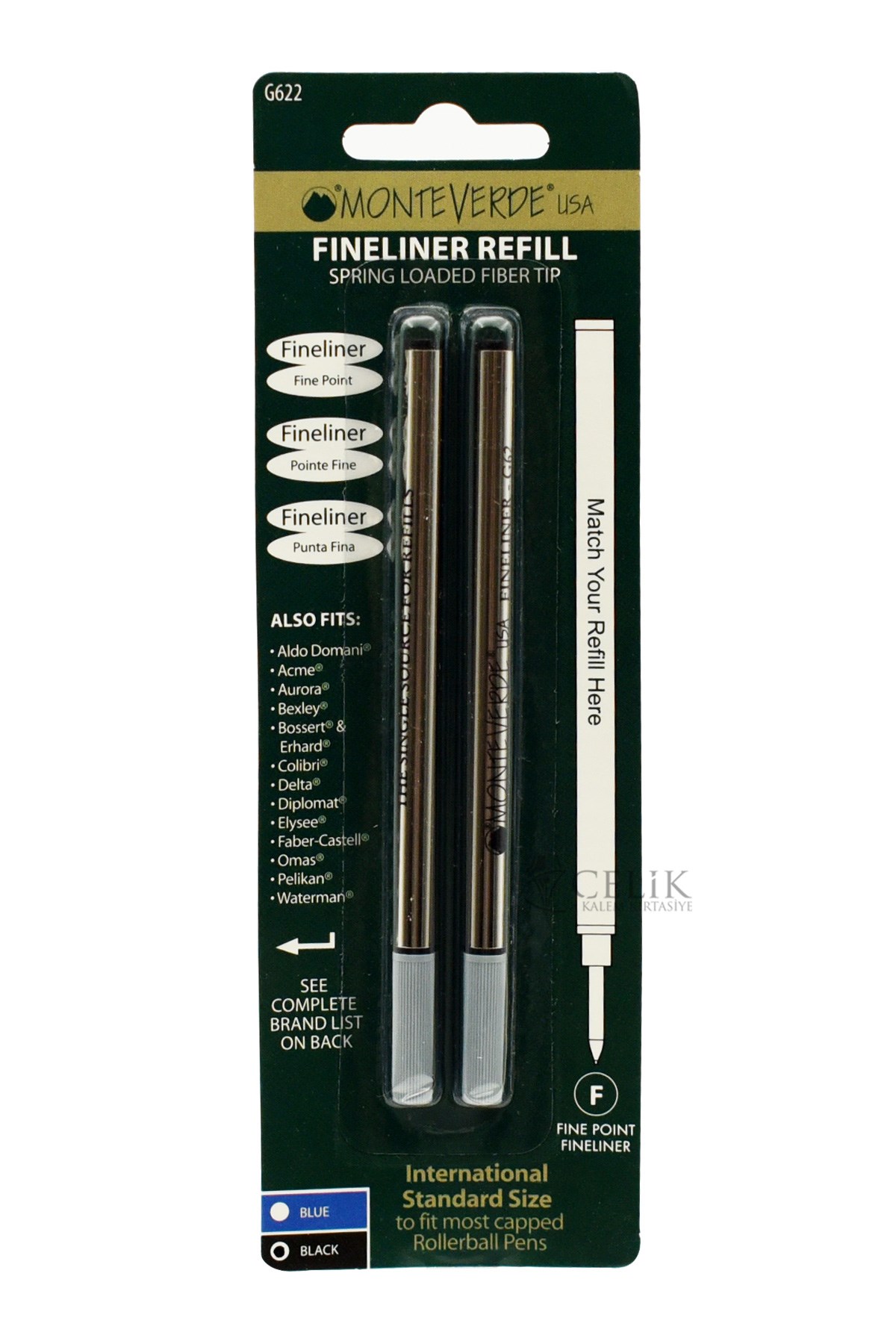 Monteverde Refil Serisi G622 Standart Metal Siyah Roller 2'li F Uç