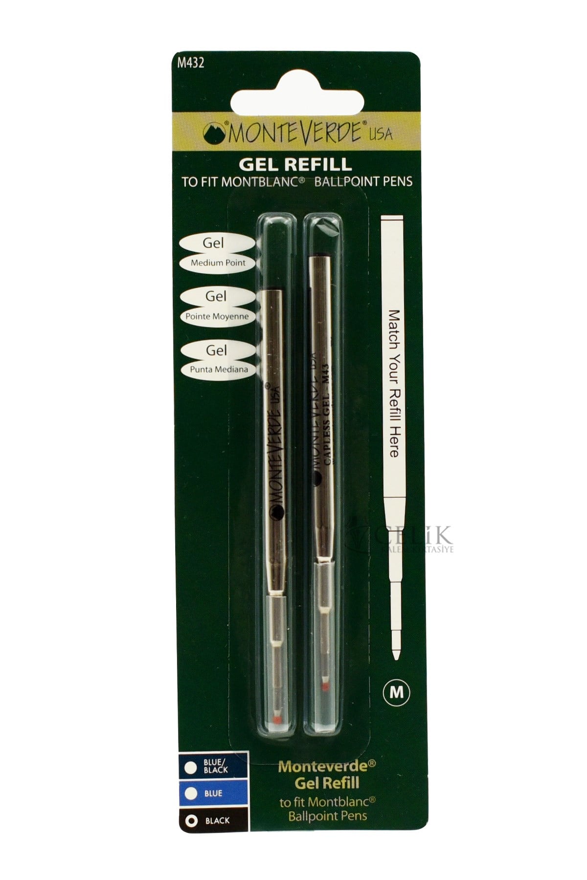 Monteverde Refil Serisi M432 Montblanc Metal Siyah Jel Yedek 2'li M Uç
