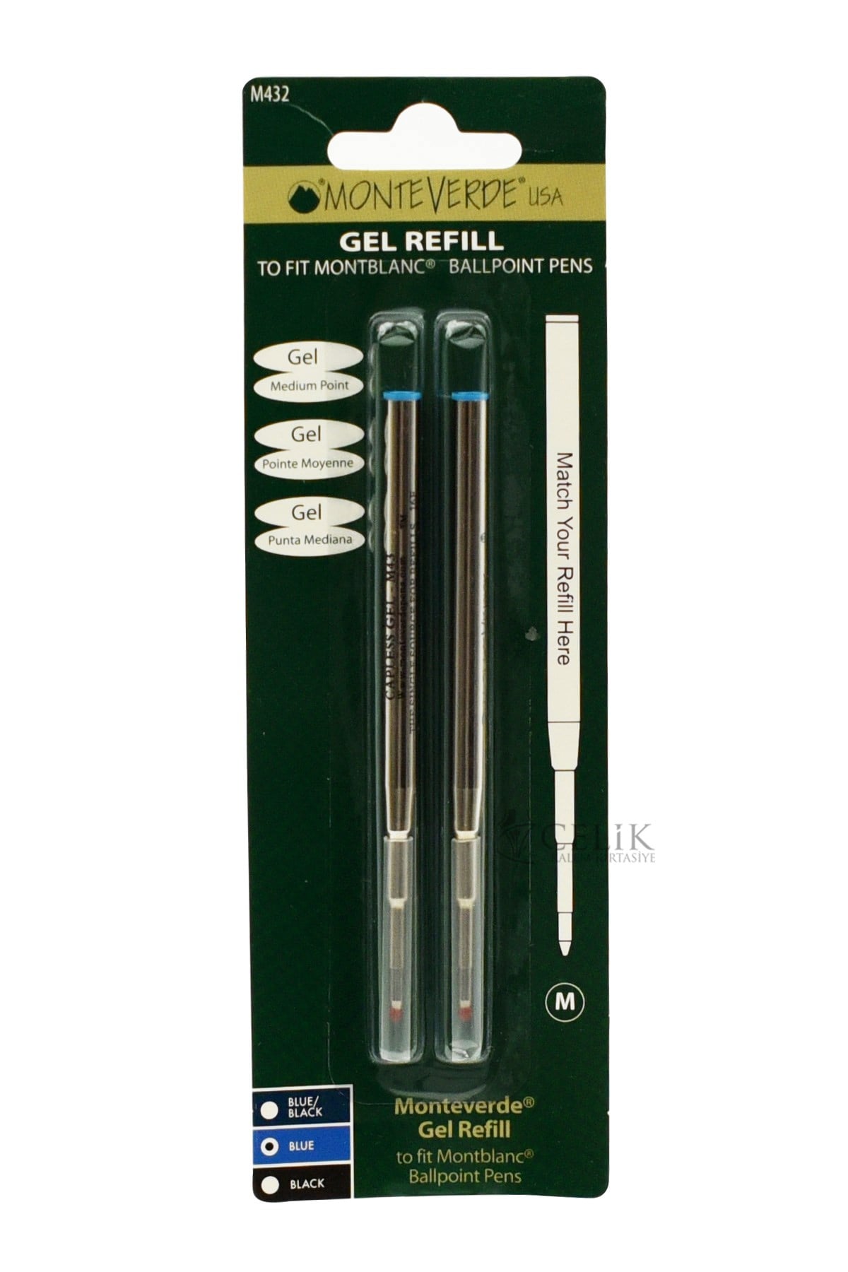 Monteverde Refil Serisi M432 Montblanc Metal Mavi Jel Yedek 2'li M Uç