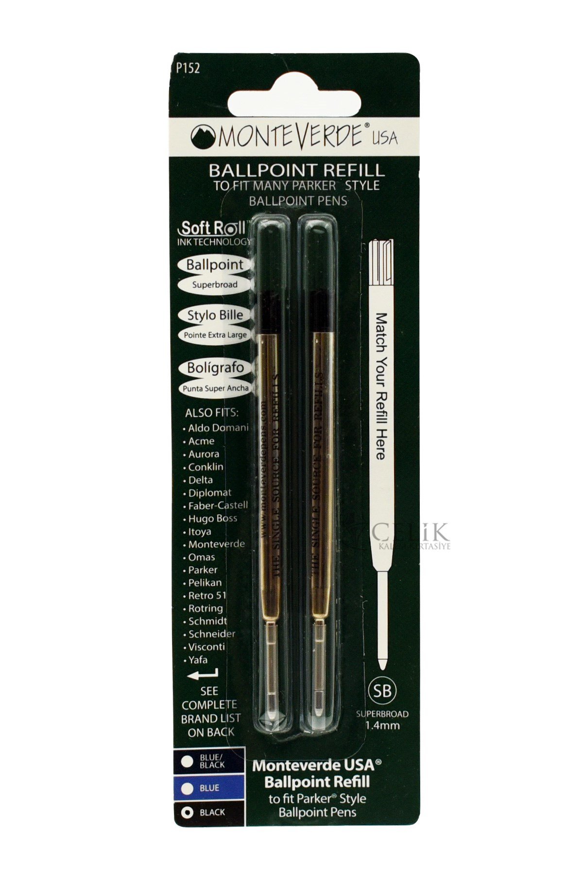 Monteverde Refil Serisi P152 Parker Metal Siyah Tükenmez Kalem Yedek 1.4 mm