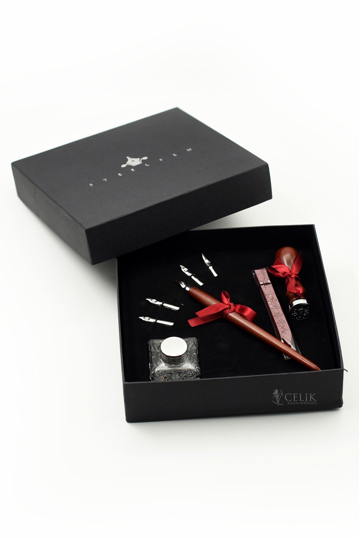 Steelpen Calligraphy Serisi SK290 Kristal Şişe Ahşap Kaligrafi Kalem Seti