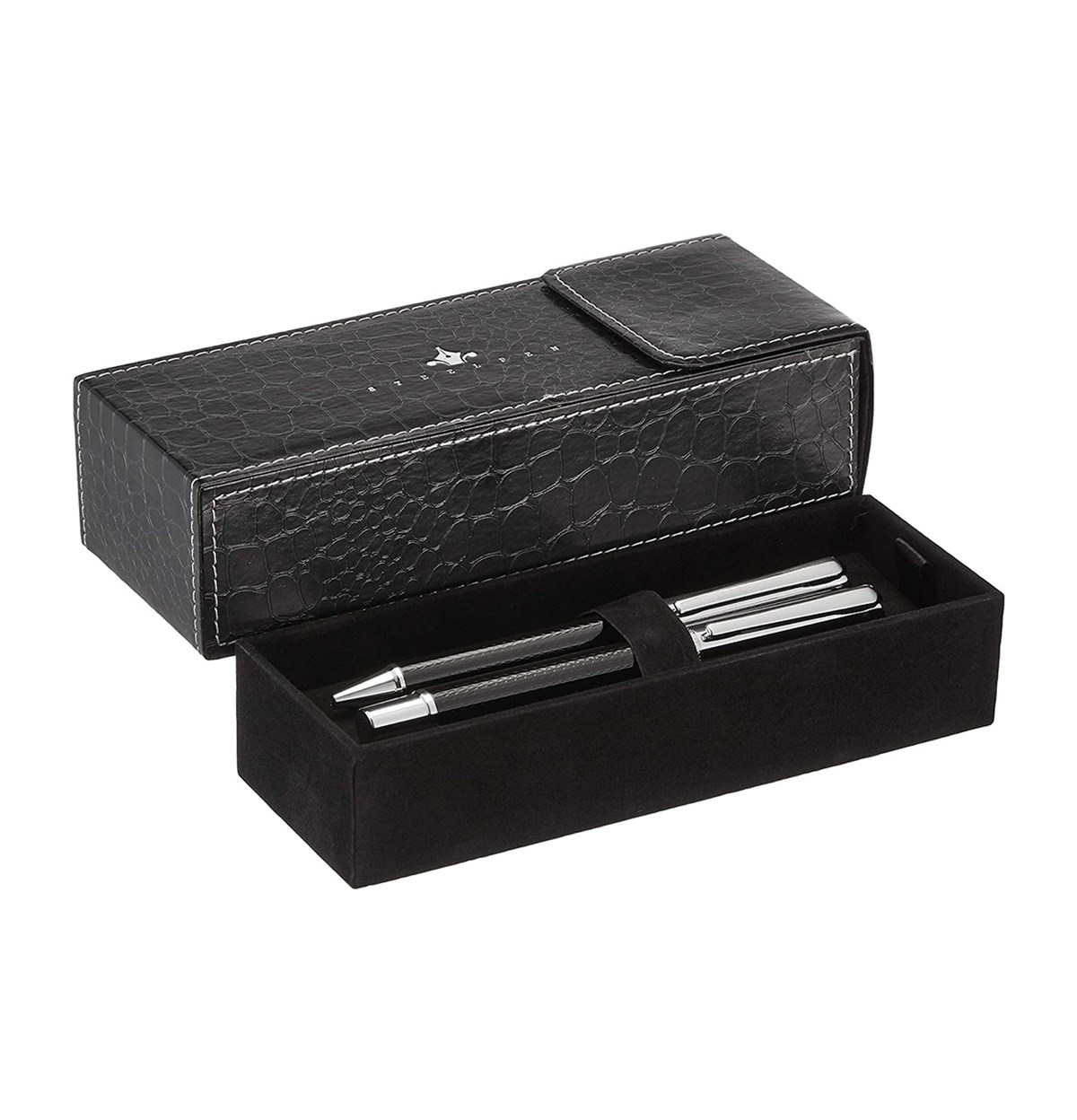 Steelpen Elite Serisi 5083 Plus Krom Siyah Dolma Kalem +Tükenmez Kalem