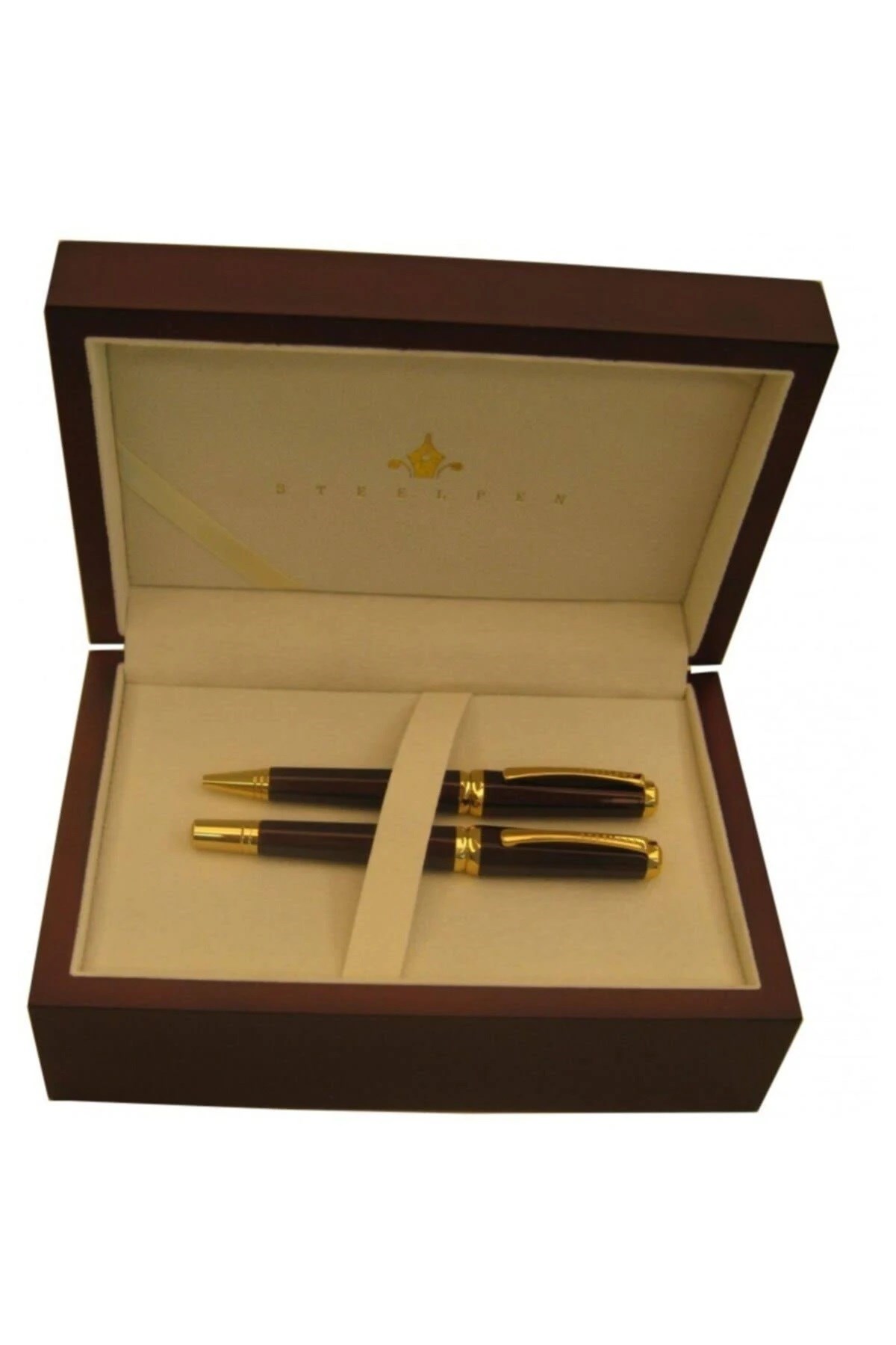 Steelpen Giza Serisi 296 Siyah Dolma+Tükenmez Kalem Lüks Ahşap Kutululu
