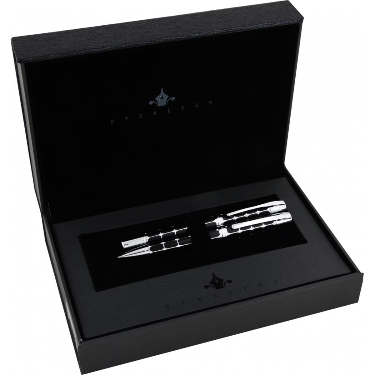 Steelpen Serra Serisi 800-41 Siyah Krom Dolma Kalem+Tükenmez Kalem Seti
