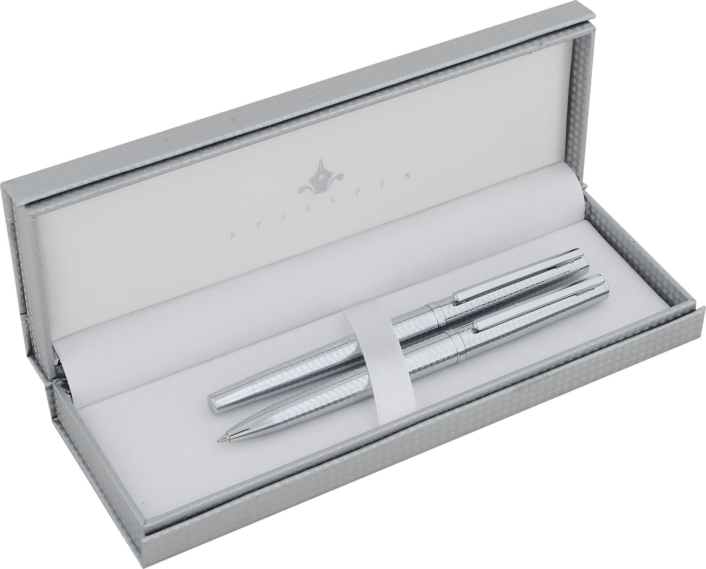 Steelpen Slim Serisi 8132 Krom Dolma Kalem+Tükenmez Kalem