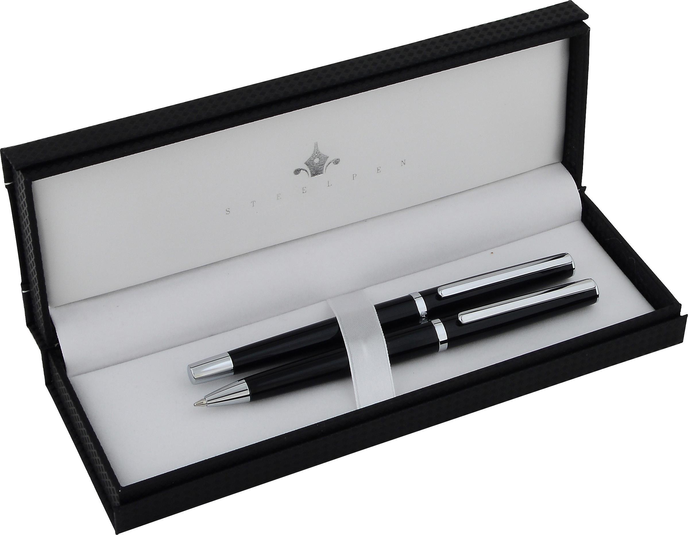 Steelpen Slim Serisi 8139 Siyah Dolma Kalem+Tükenmez Kalem 