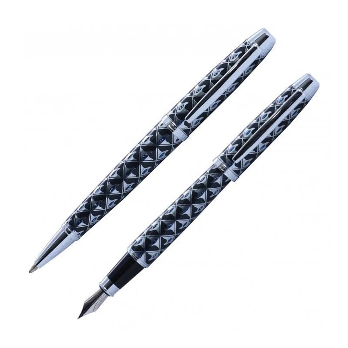 Steelpen World Serisi 271 Krom Lake Taşlı Siyah Dolma Kalem+Tükenmez Kalem Seti