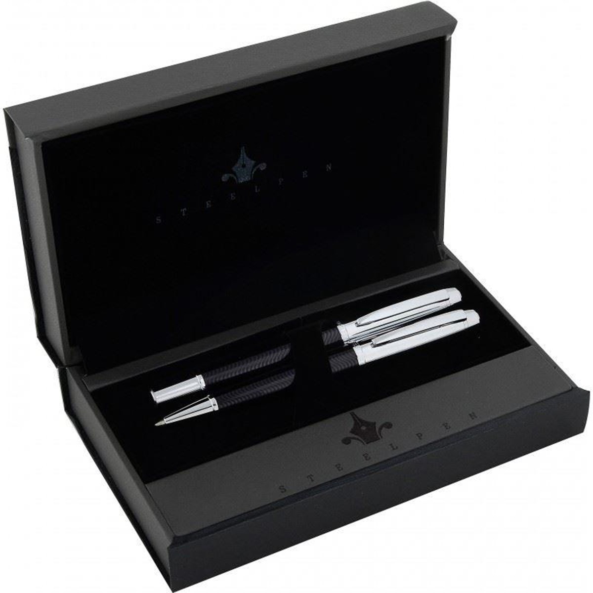 Steelpen World Serisi 2710 Krom Siyah Dolma Kalem+Tükenmez Kalem