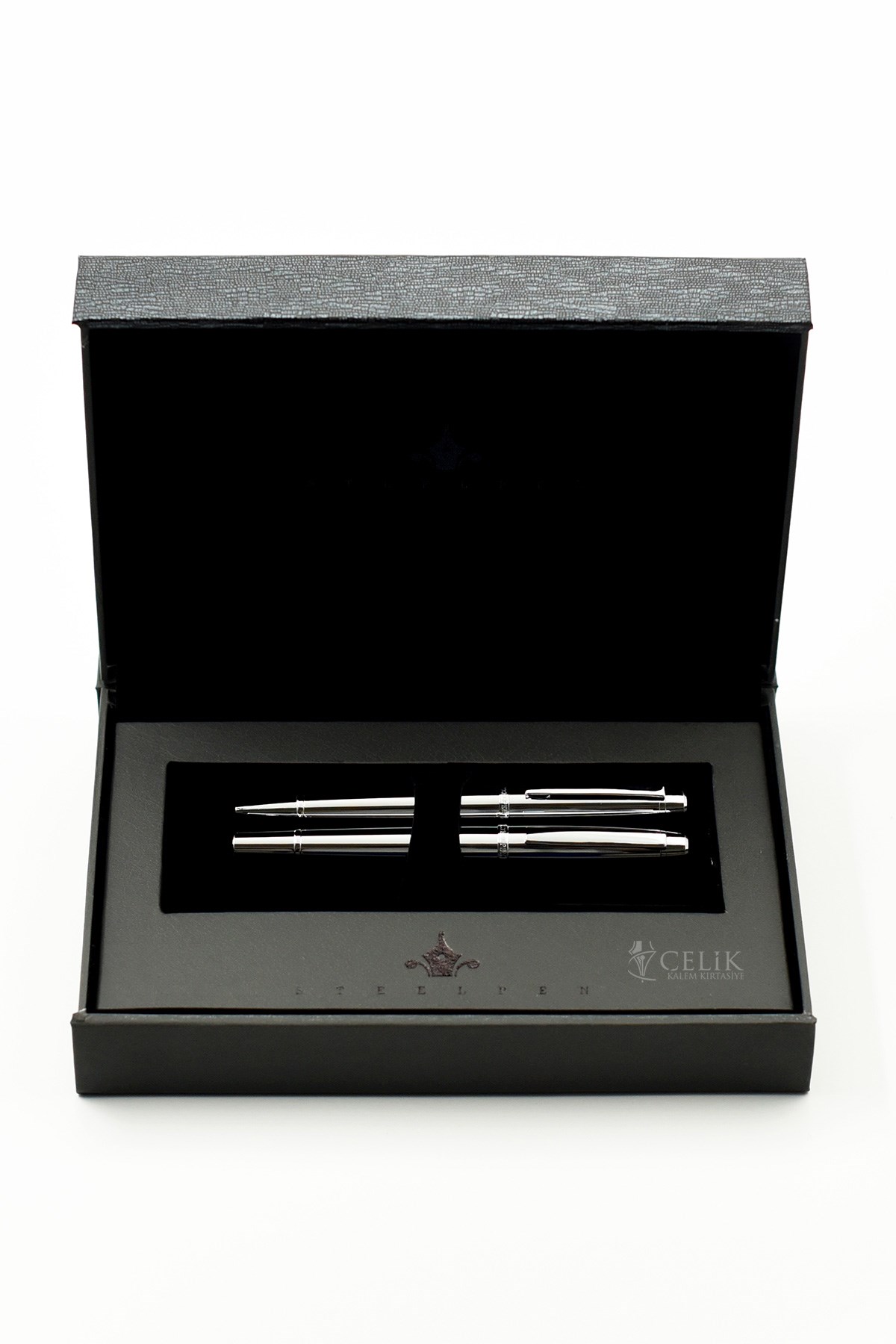 Steelpen World Serisi 2715 Parlak Krom Dolma Kalem+Tükenmez Kalem Seti