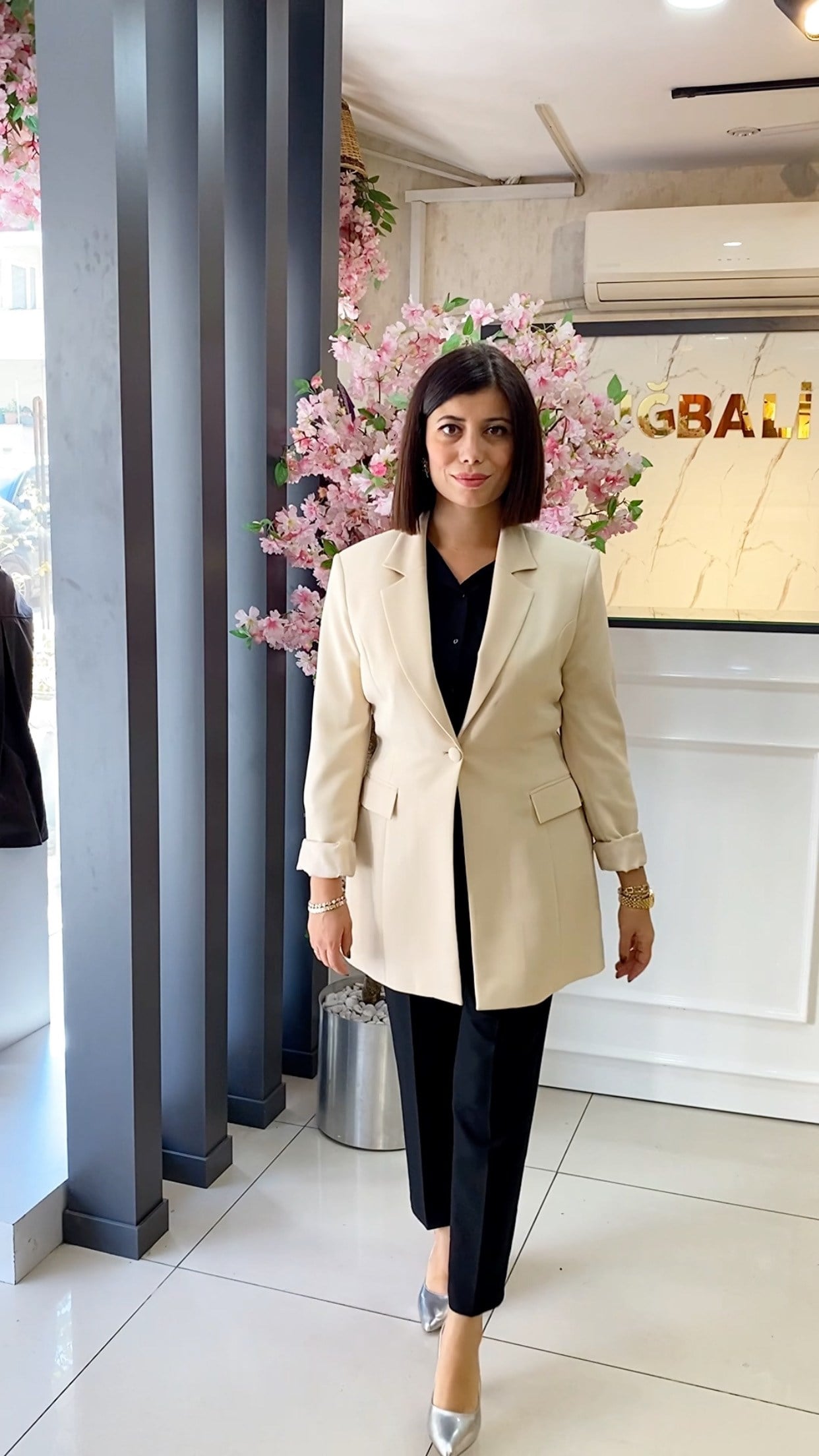 Belden Oturtmalı Blazer Ceket Uzun - BEJ