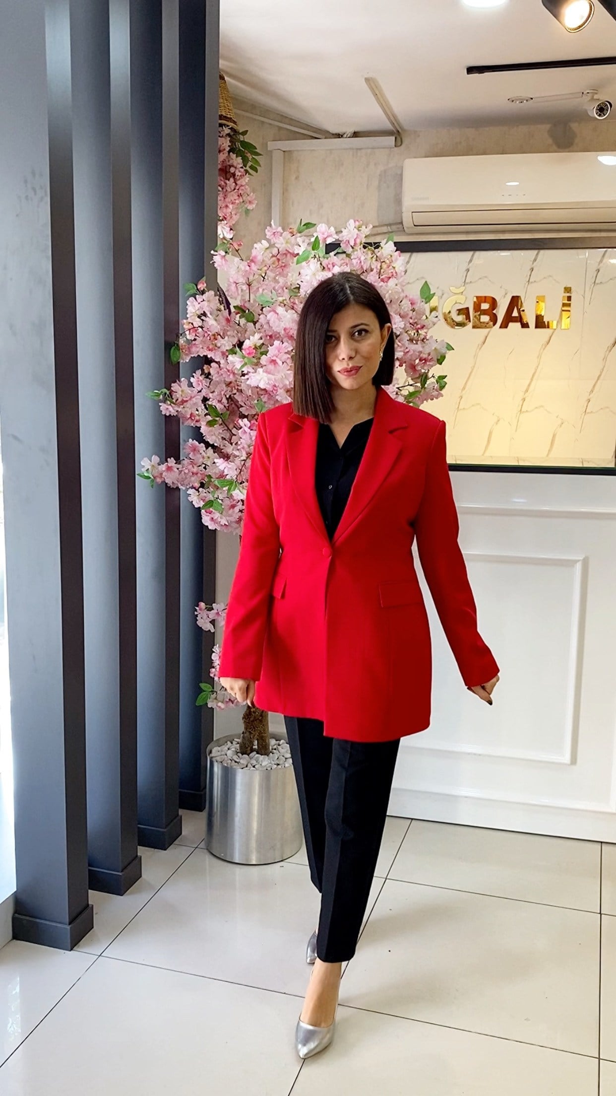 Belden Oturtmalı Blazer Ceket Uzun - KIRMIZI