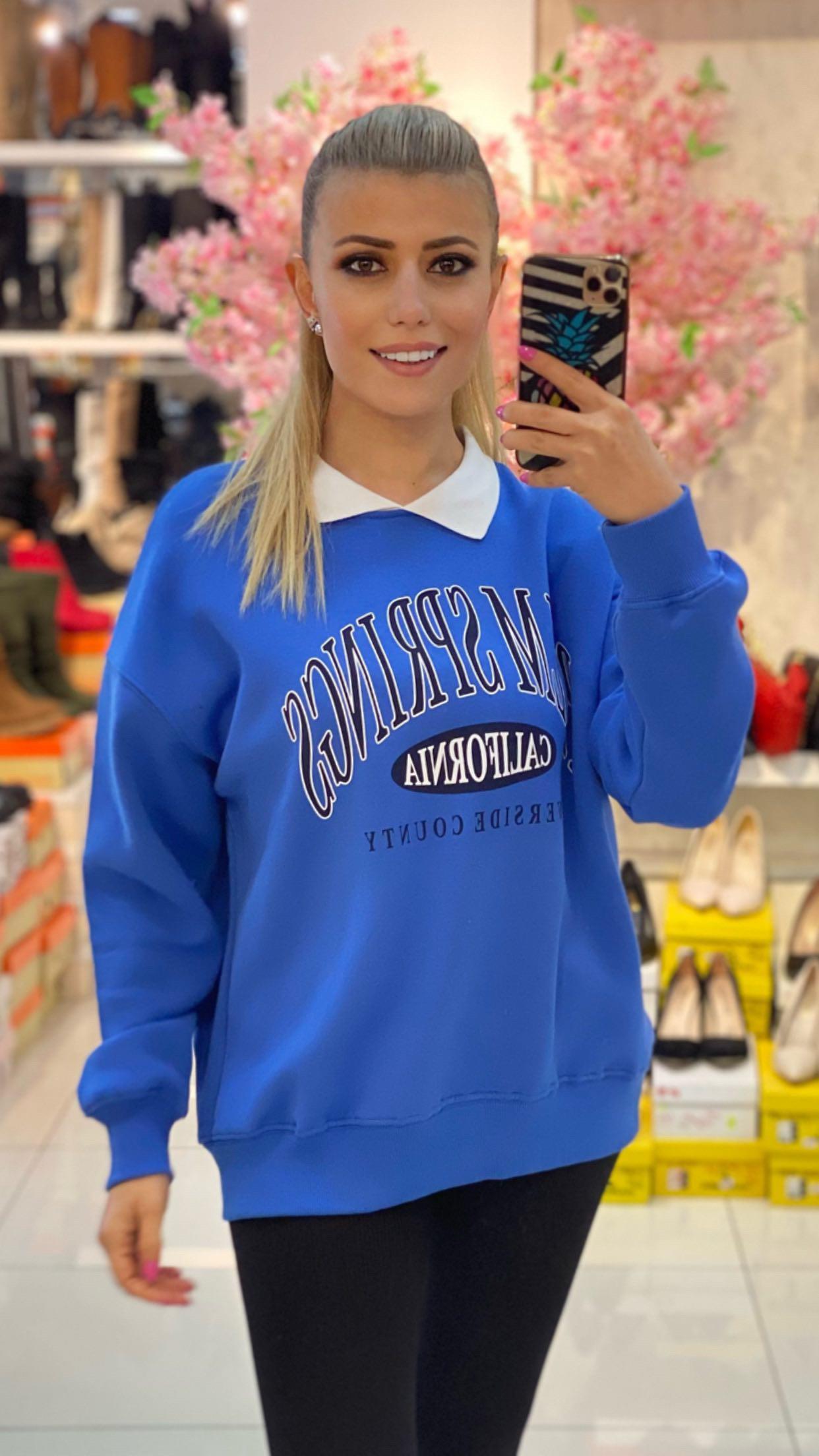 Mavi Şardonlu Sweat