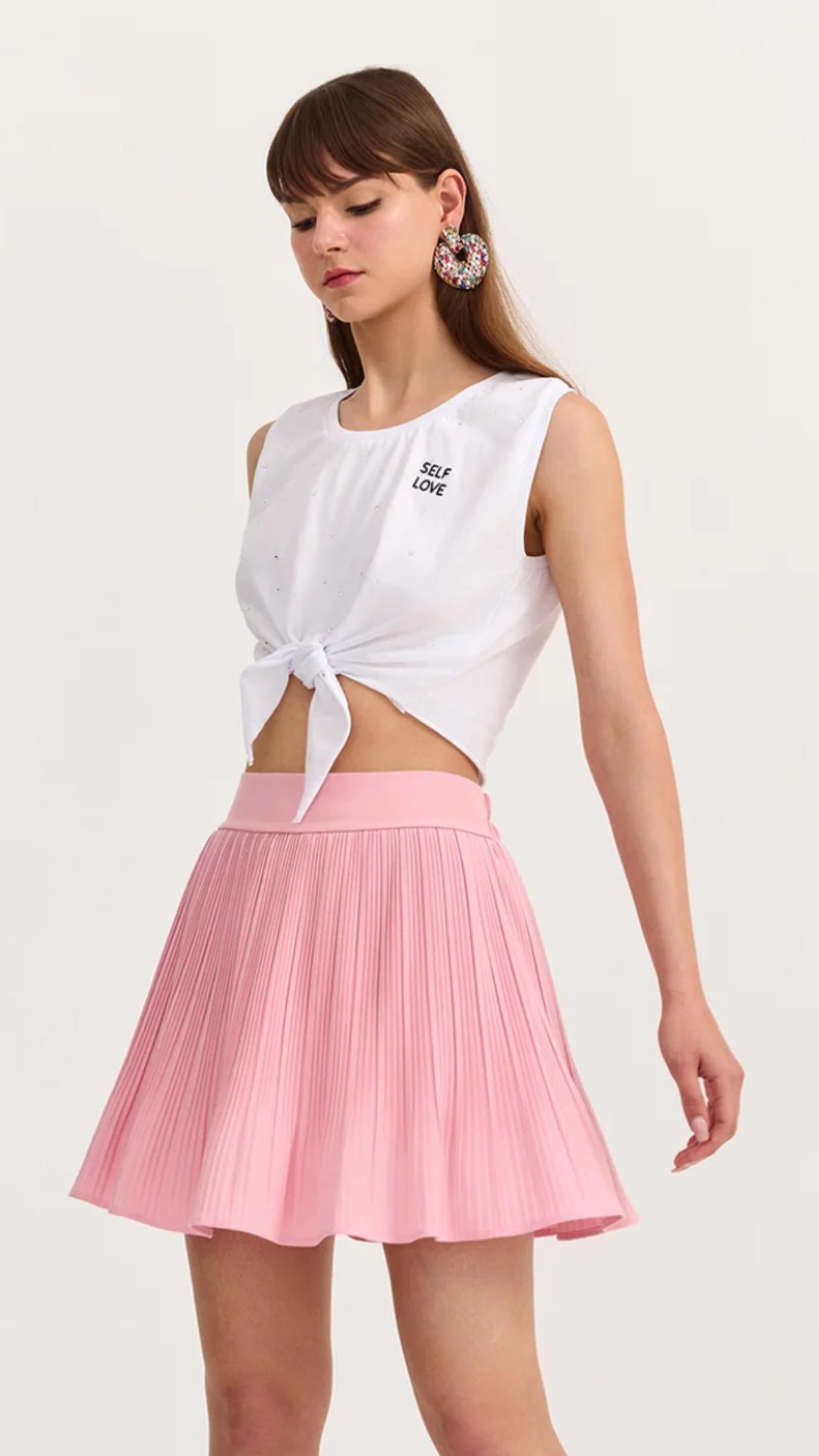 Pile Detaylı Beli Lastikli Basic Mini Etek Pembe