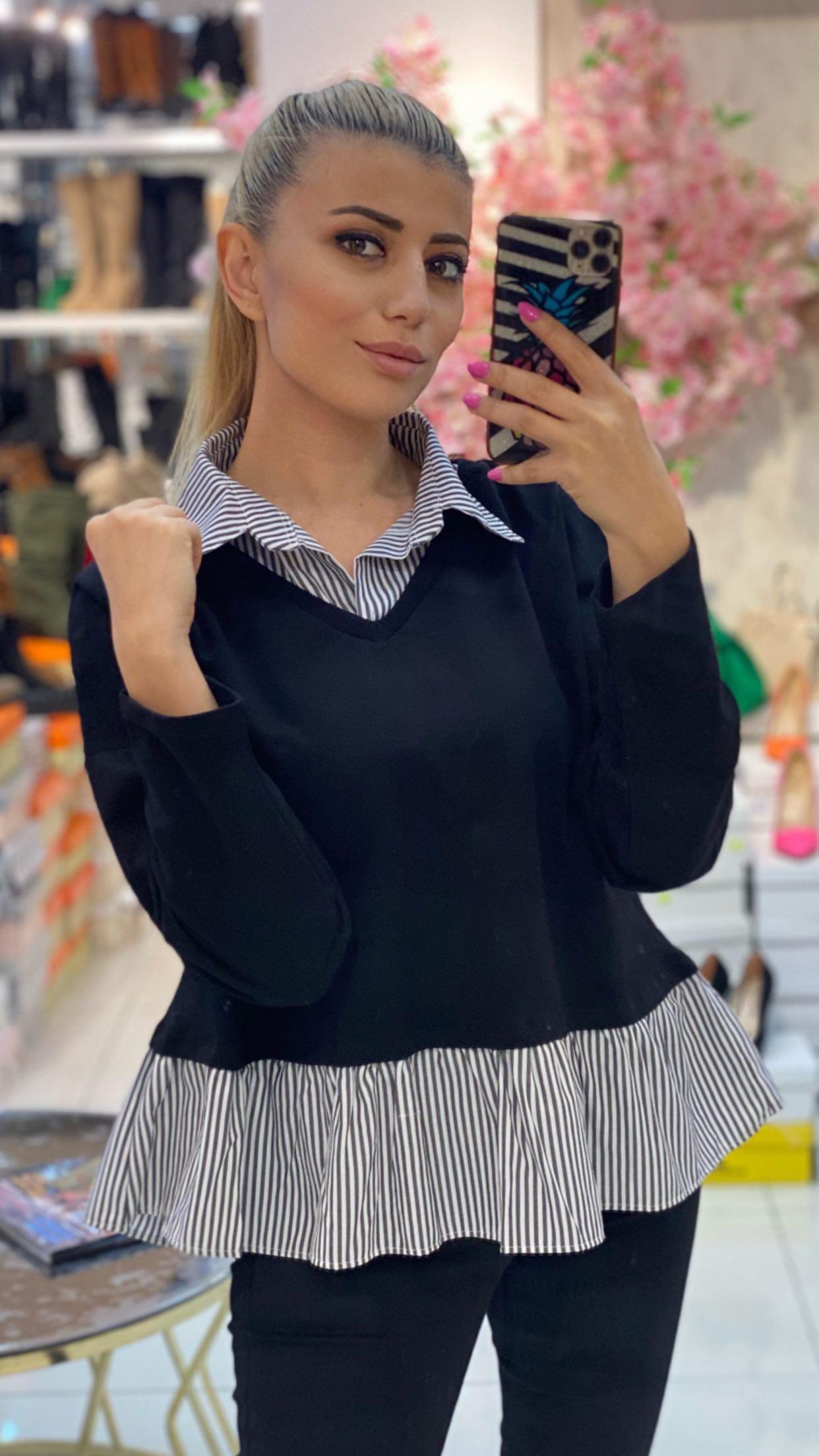 Siyah Gömlek Detay Sweat