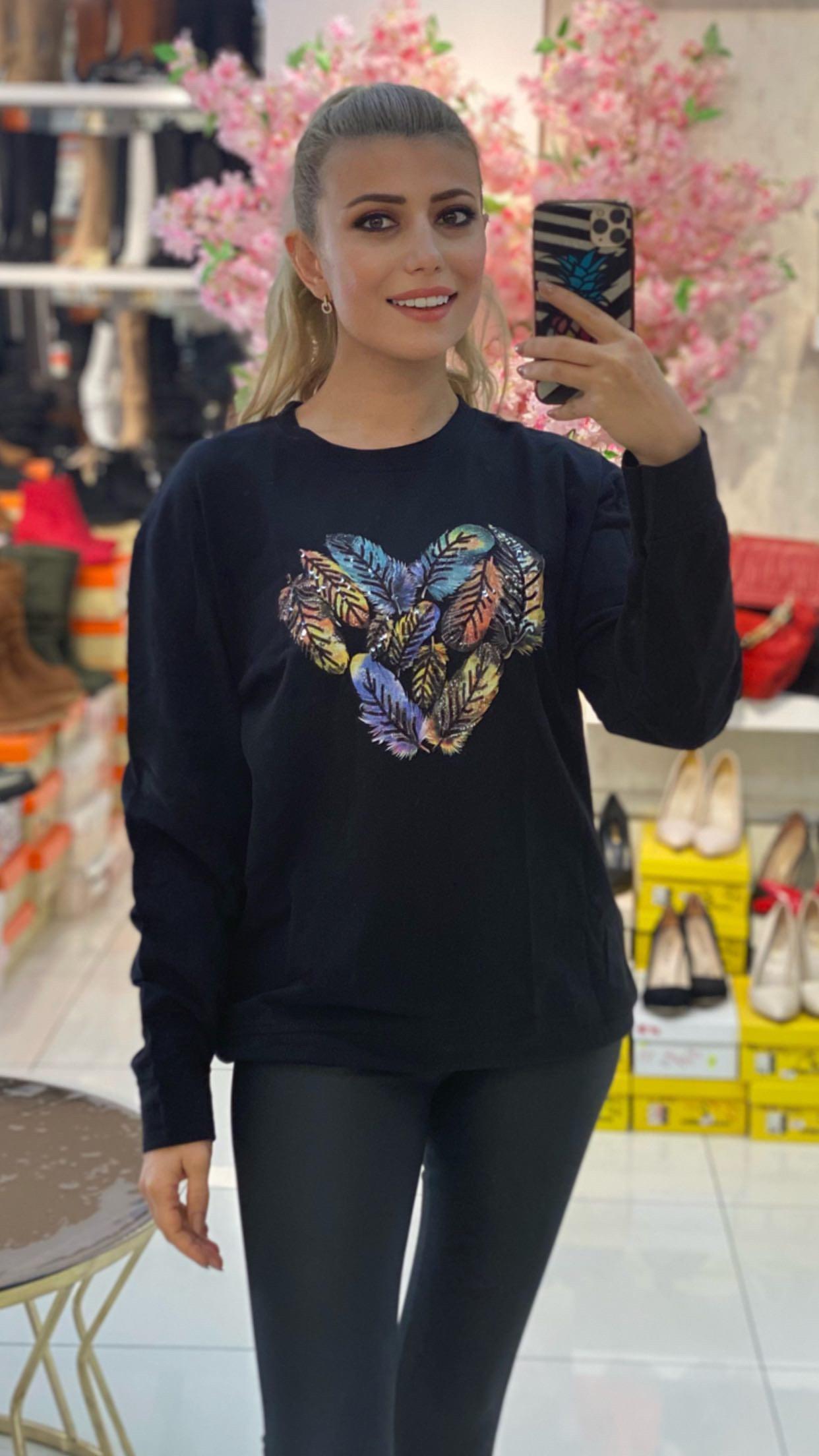 Siyah Payetli Sweat