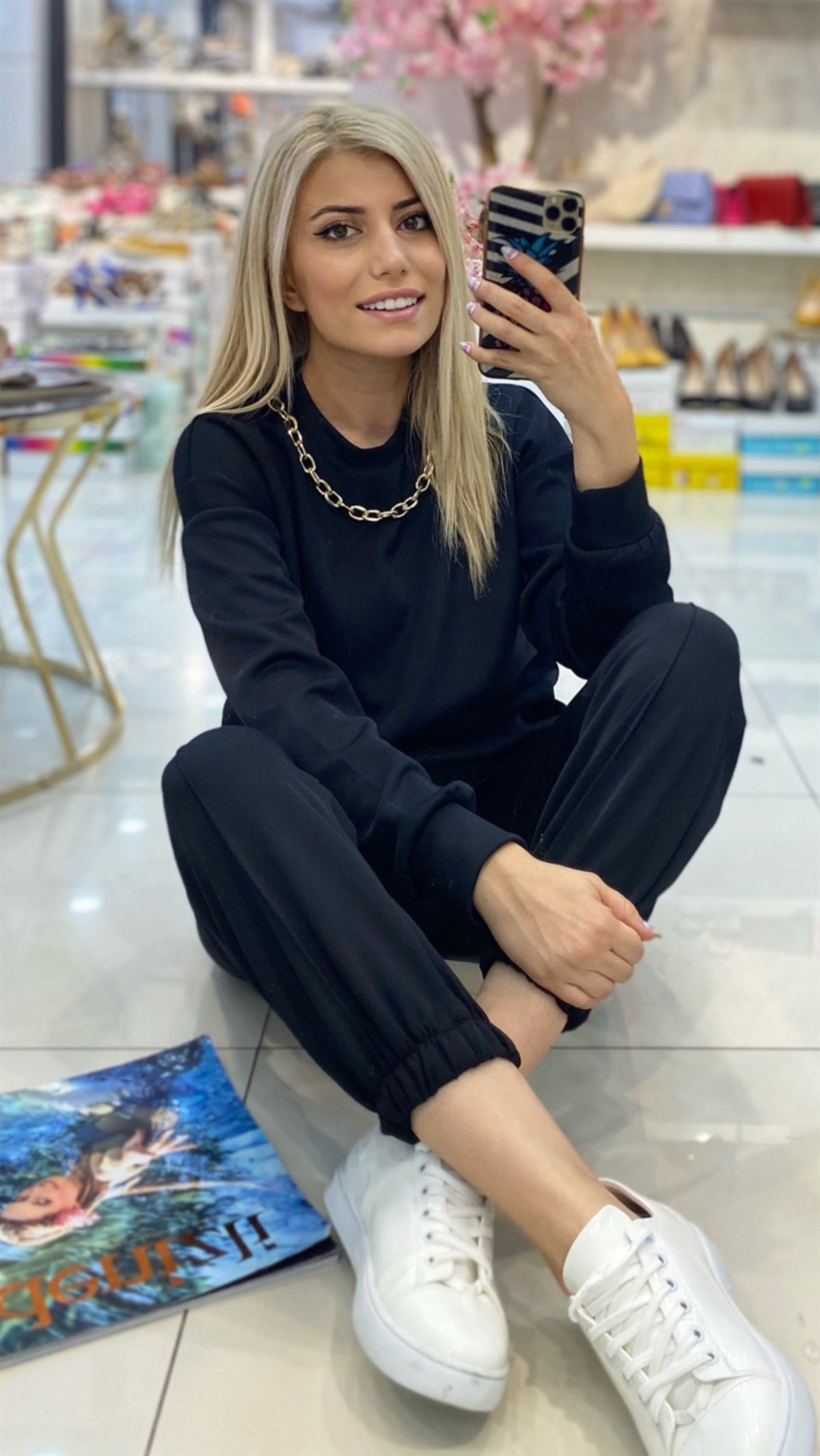 Siyah Zincir Kolye Detay Eşofman Takım