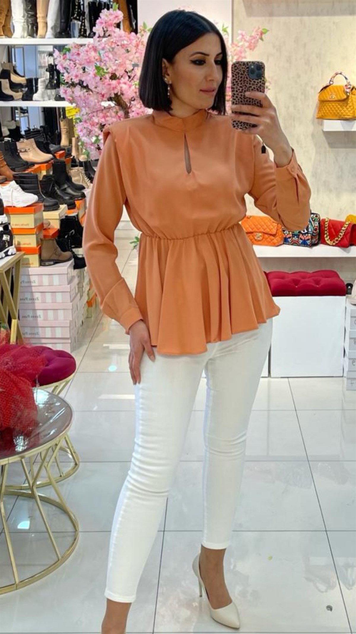 Somon Vatkalı Damla Detaylı Bluz