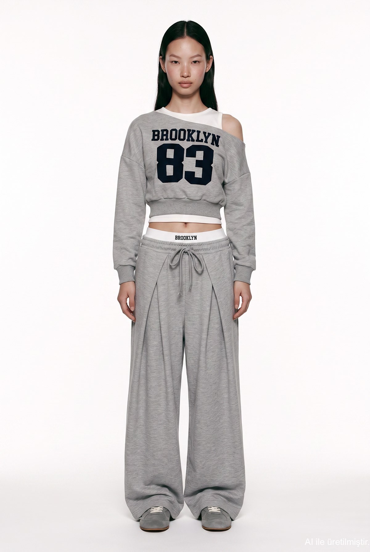Asimetrik Atlet Detaylı Sweatshirt – Gri Melanj · 3