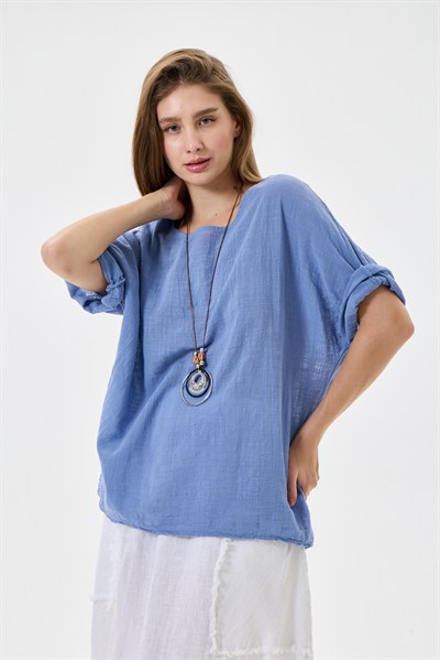 İtalyan Kolyeli Oversize Bluz 40 - 44 Beden