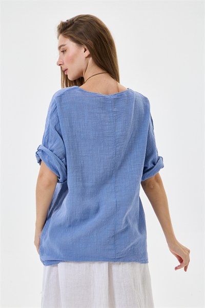 İtalyan Kolyeli Oversize Bluz 40 - 44 Beden