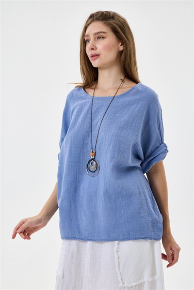 İtalyan Kolyeli Oversize Bluz 40 - 44 Beden