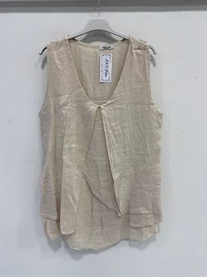 Beige İtalyan Verev Kesim Sıfır Kol Keten Keten Bluz 42 - 46 Beden