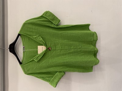 Yeşil İtalyan Açık Yaka Yarım Kol Oversize Bluz 40 - 44 Beden