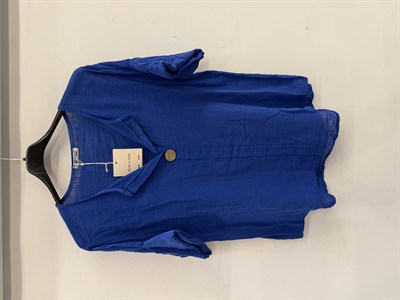 Saks Mavi İtalyan Açık Yaka Yarım Kol Oversize Bluz 40 - 44 Beden