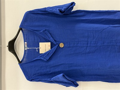 Saks Mavi İtalyan Açık Yaka Yarım Kol Oversize Bluz 40 - 44 Beden
