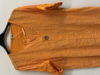 Turuncu Kadın İtalyan Çizgi Desenli Yarım Kol Açık Yaka Oversize Bluz 40 - 44 Beden